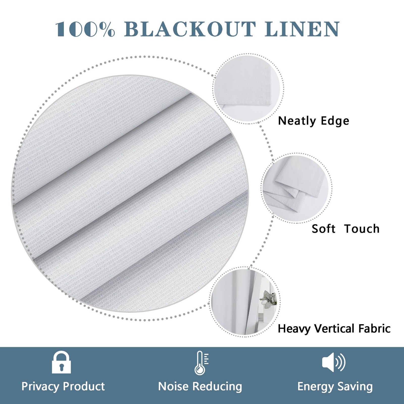 Bedroom Curtain Liners with 13 Rings, Privacy Energy Saving Blackout Liners f…