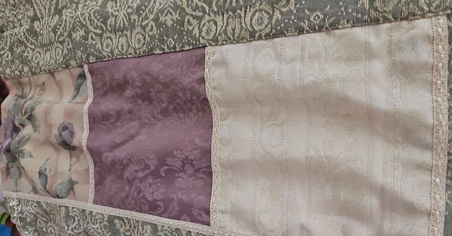 Croscill CAITLIN Lined Valance * Damask Floral Sage, Purple & Rose Patchwork
