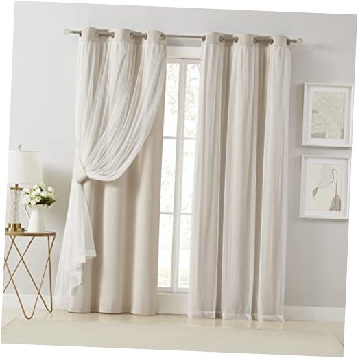 90% Blackout Curtains with Sheer Overlay Mix and 37″W x 84″L (Pack of 2) Beige