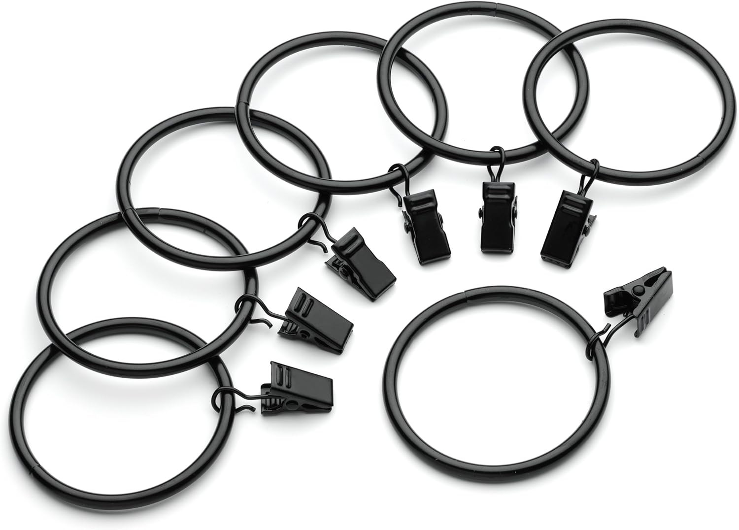 Metal Curtain Clip Rings 2 Inch Interior Diameter Set of 14 (Black)