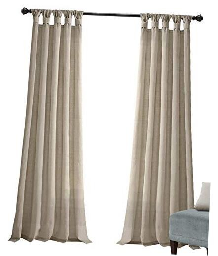 Burlap Knotted Tab-Top Window Curtain Panel 45″W x 95″L (Pack of 2) Dark Linen