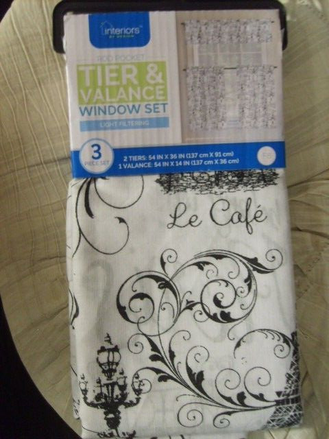 INTERIORS~PARIS CITY SIGHTS~3 PIECE TIER & VALANCE CURTAIN SET~NEW~ROD POCKET