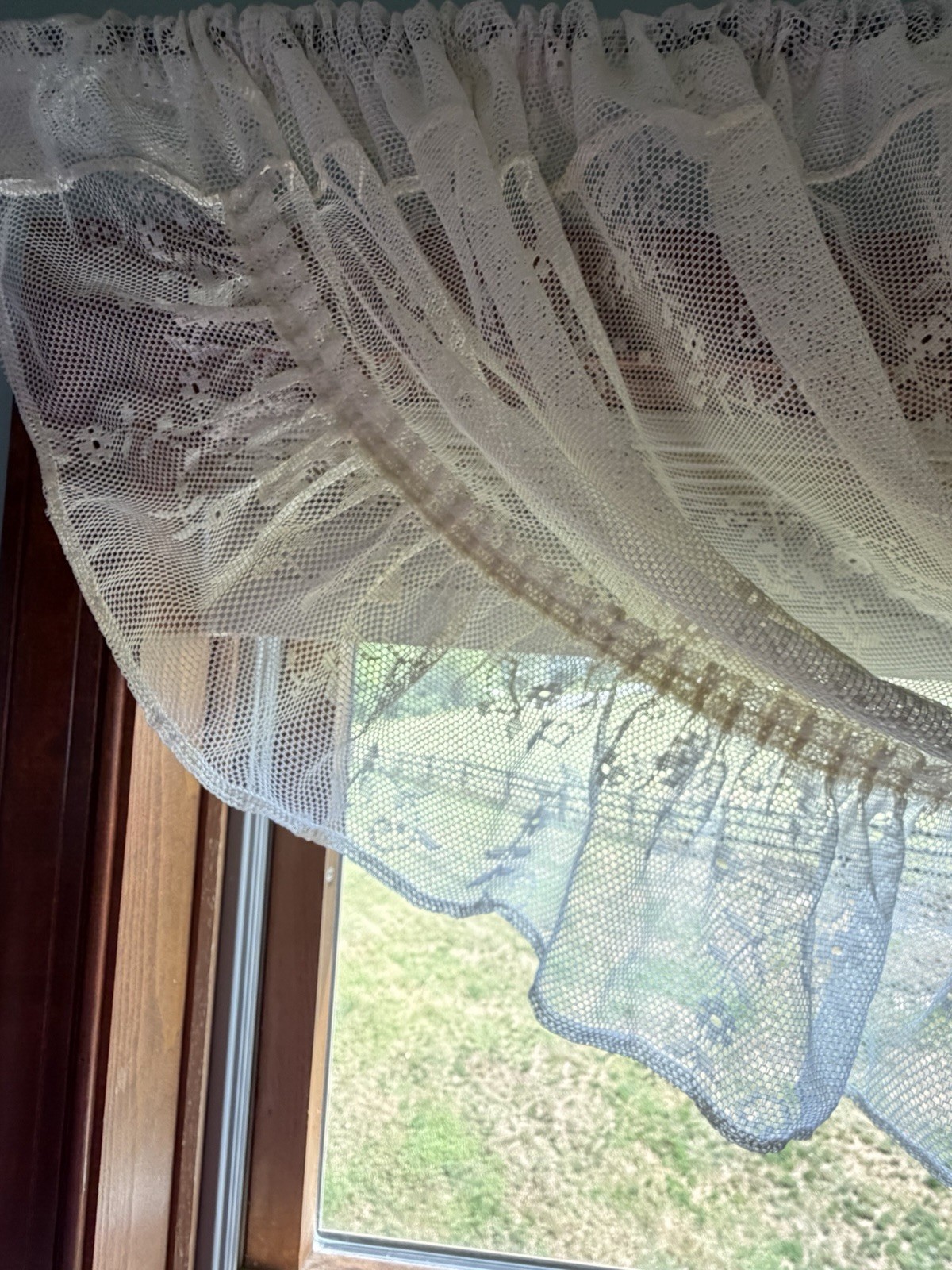 Protela Insert Lace Valence Ivory Ecru Swag Ruffle Trim 18” X 38” W Hanging Loop