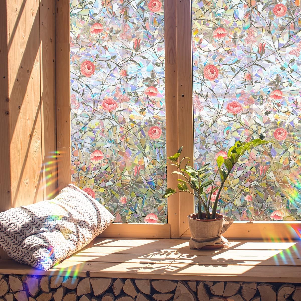 15.75 x 40 inches Window Privacy Film Rainbow Rose Floral 3D Decorative Vinyl