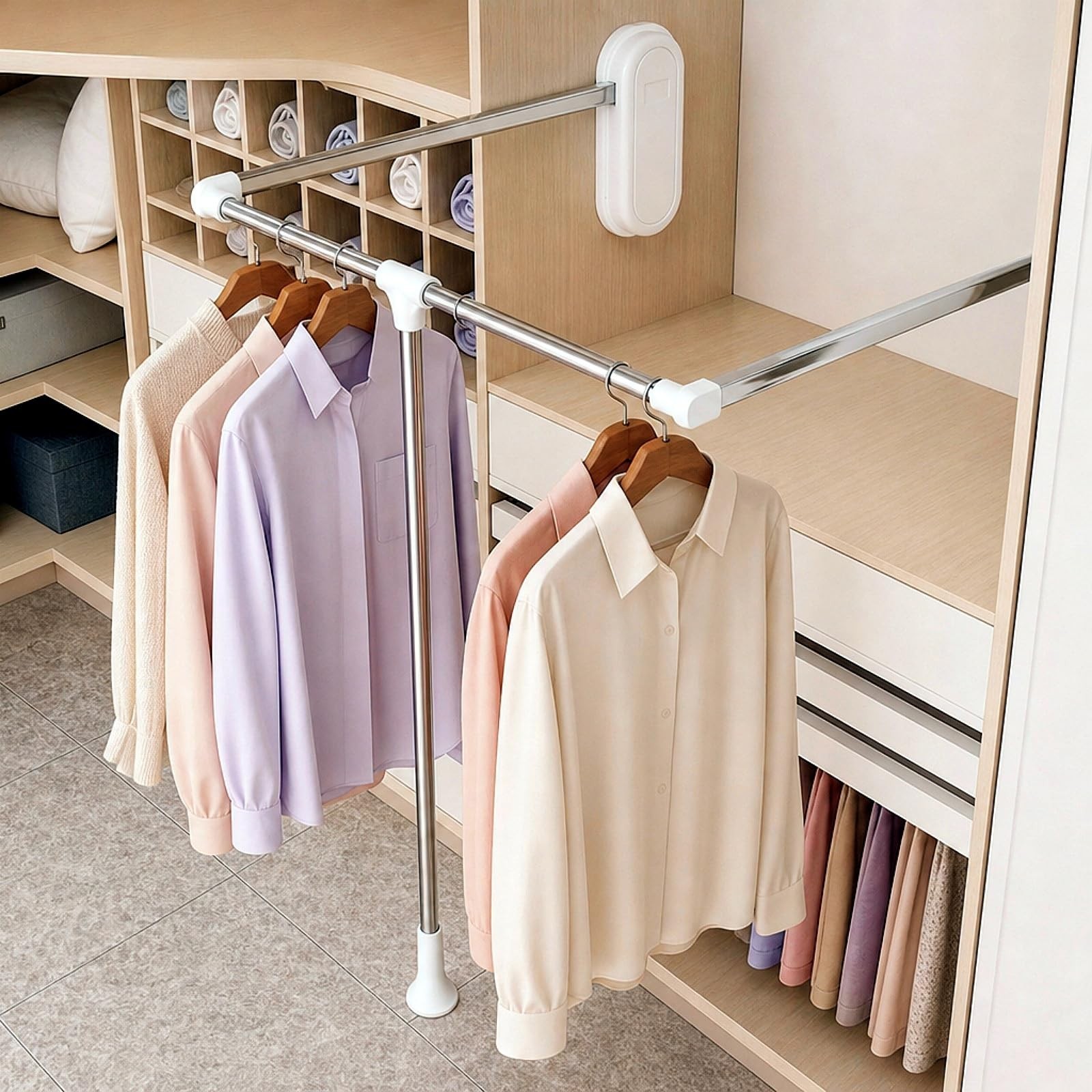 Pull Down Closet Rod Auto-return, Adjustable 33-45 inches Side Mounted Closet…