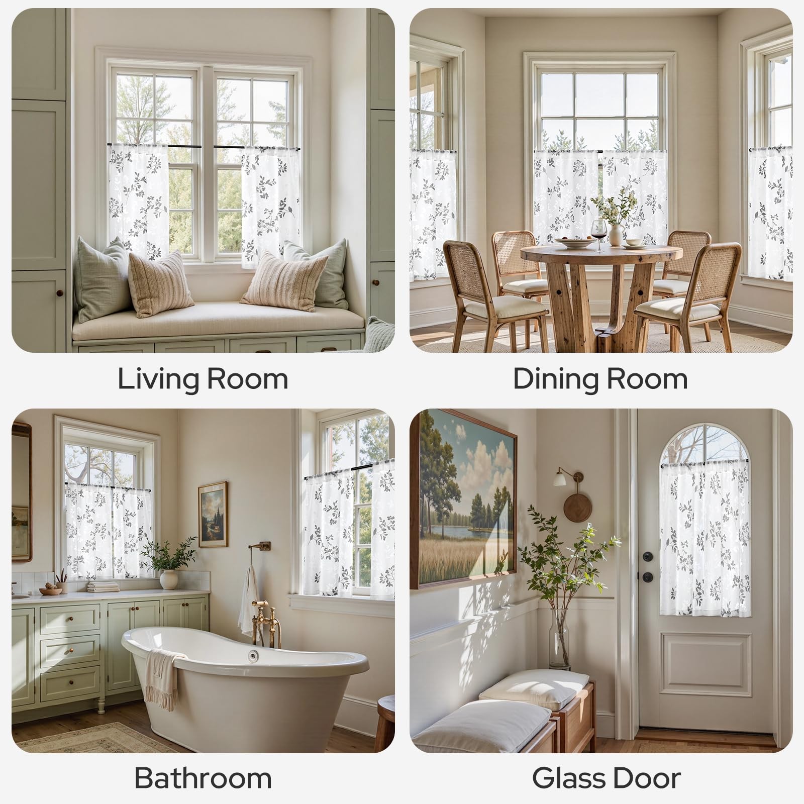 Kitchen Curtains 36 Inch Length Cafe Tier Drapes, Light Filtering Semi Sheer …