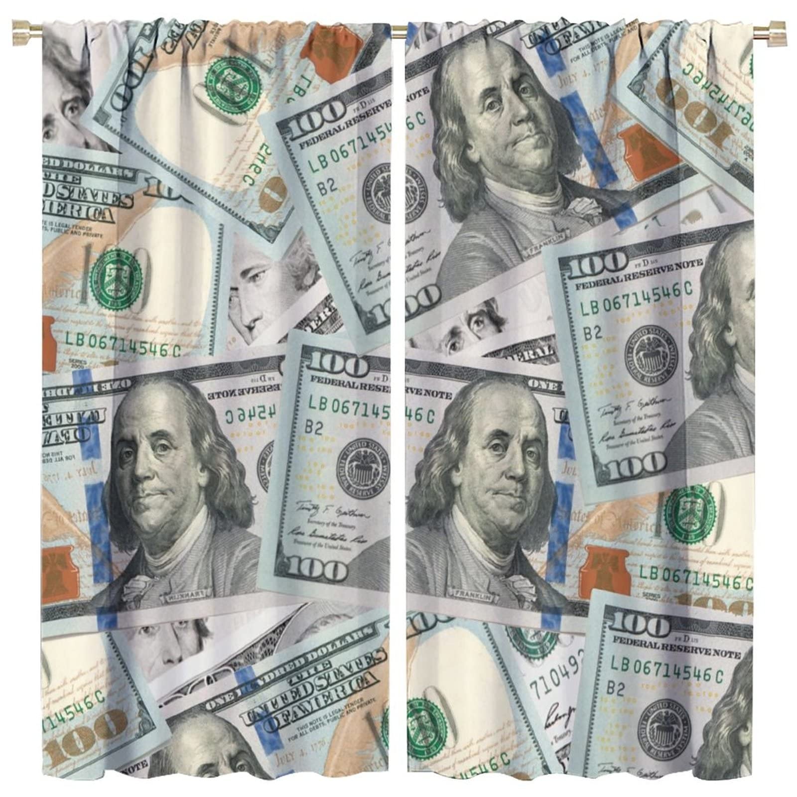 Money Print Blackout Curtains for Bedroom – Retro United States Money 100 Dol…