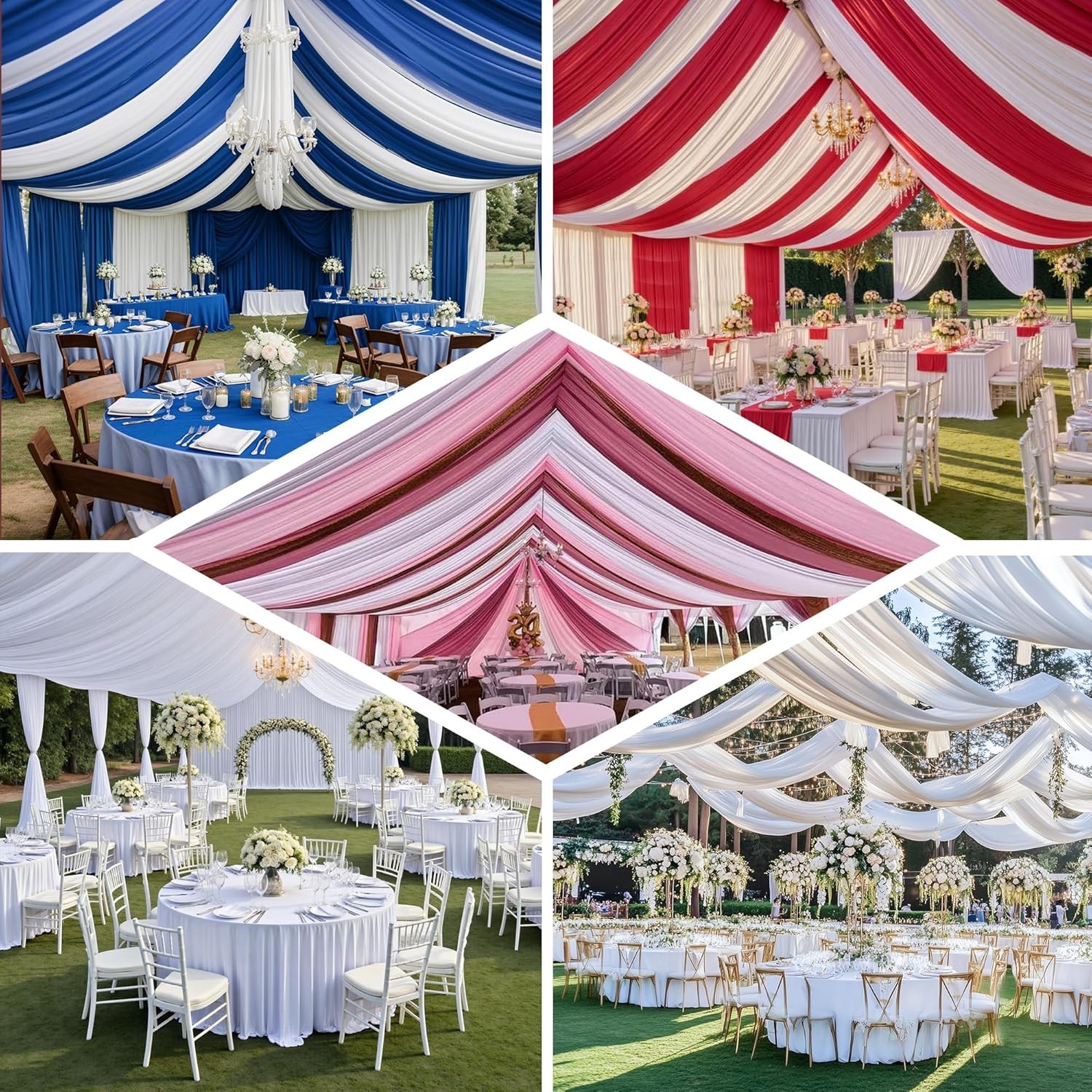 10 Panels 5ft(W) x 20ft(H) White Ceiling Drapes for Wedding Parties – 20 FT Extr
