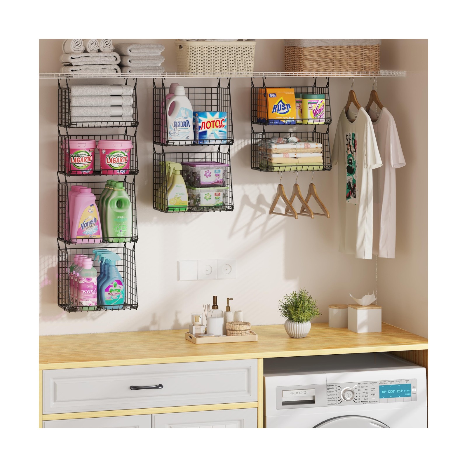 4-Pack Hanging Laundry Room Organizer：Foldable Laundry Room Organiz… Fa