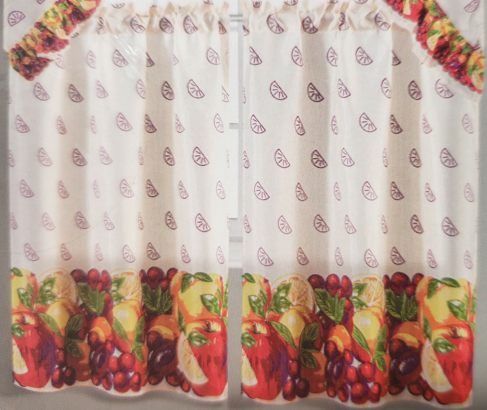 3pc. Kitchen Curtains Set:2 Tiers(30″x36″)& Swag(60″x36″)FRUITS,ORANGE PUNCH,EHF