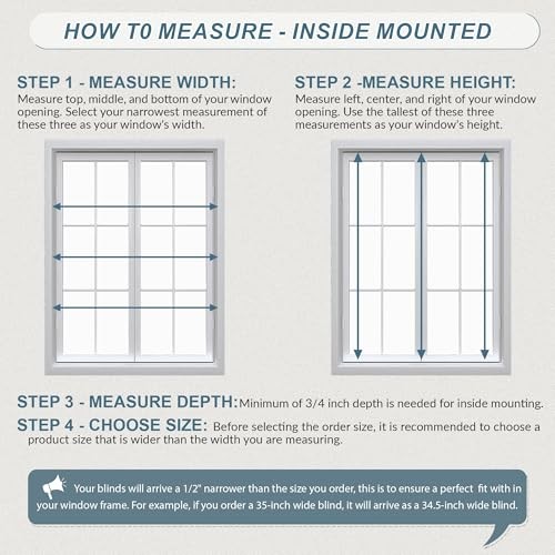 1″ Cordless Blinds for Indoor Windows, 27″ W X 64″ H Window Blinds, Light
