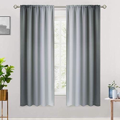 Rod Pocket Ombre Room Curtains 52″W x 63″L (Pack of 2) *Gray to Greyish White