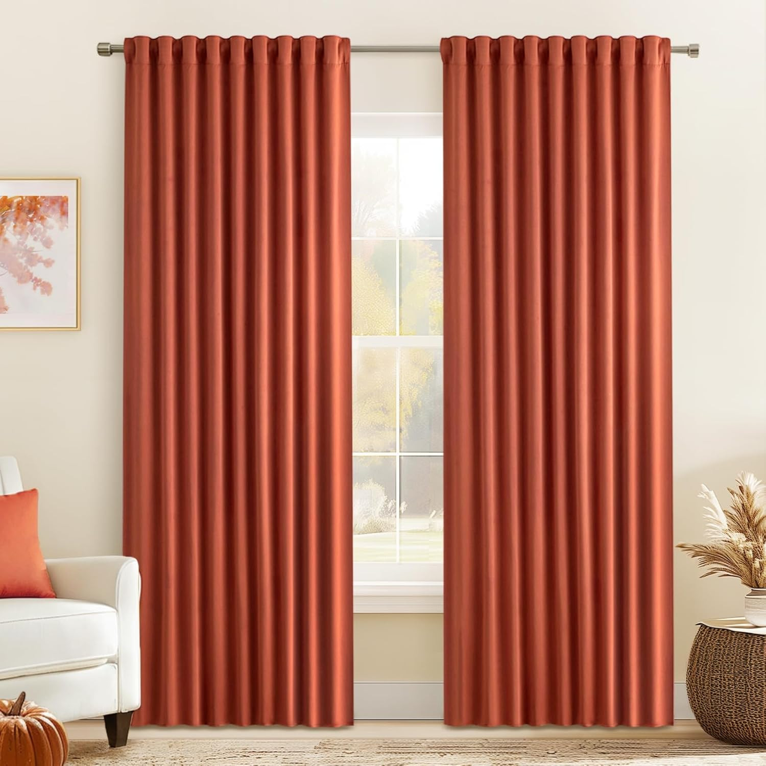 MIULEE Back Tab Burnt Orange Blackout Curtains 84 Inch Length 2 Panels Set for L
