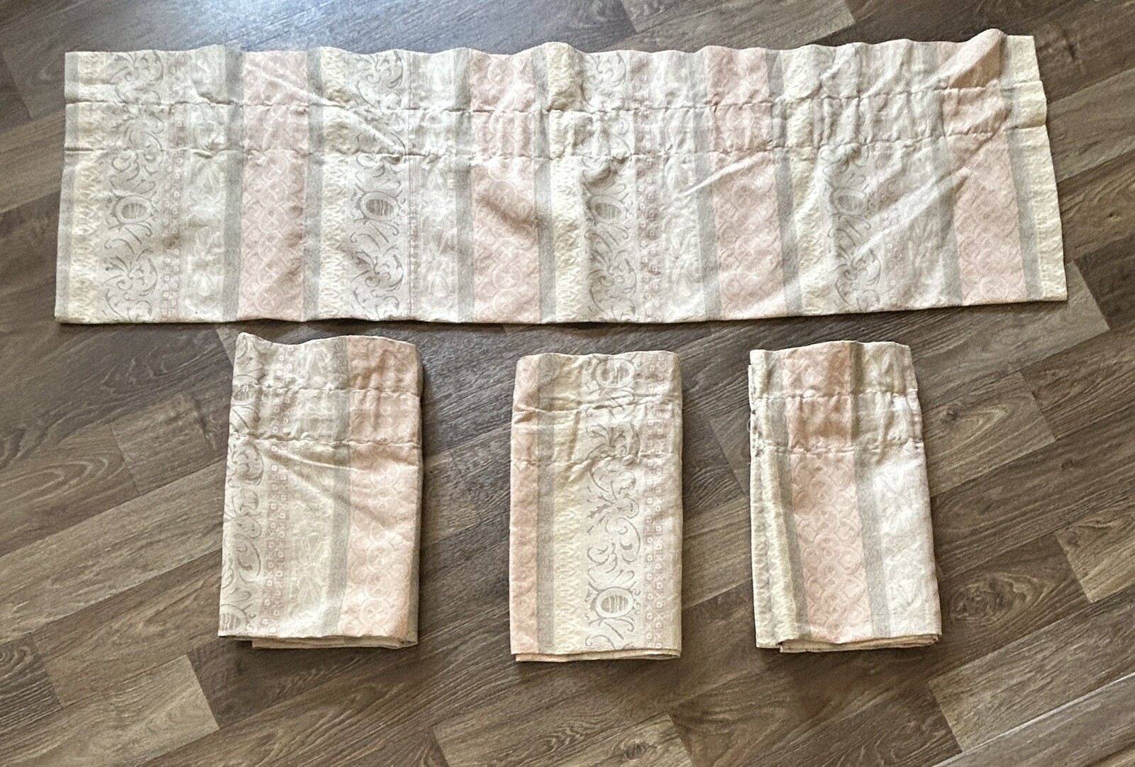 4 Valance Panels Multi color Pink gray white Floral Double Rod Pocket Lined