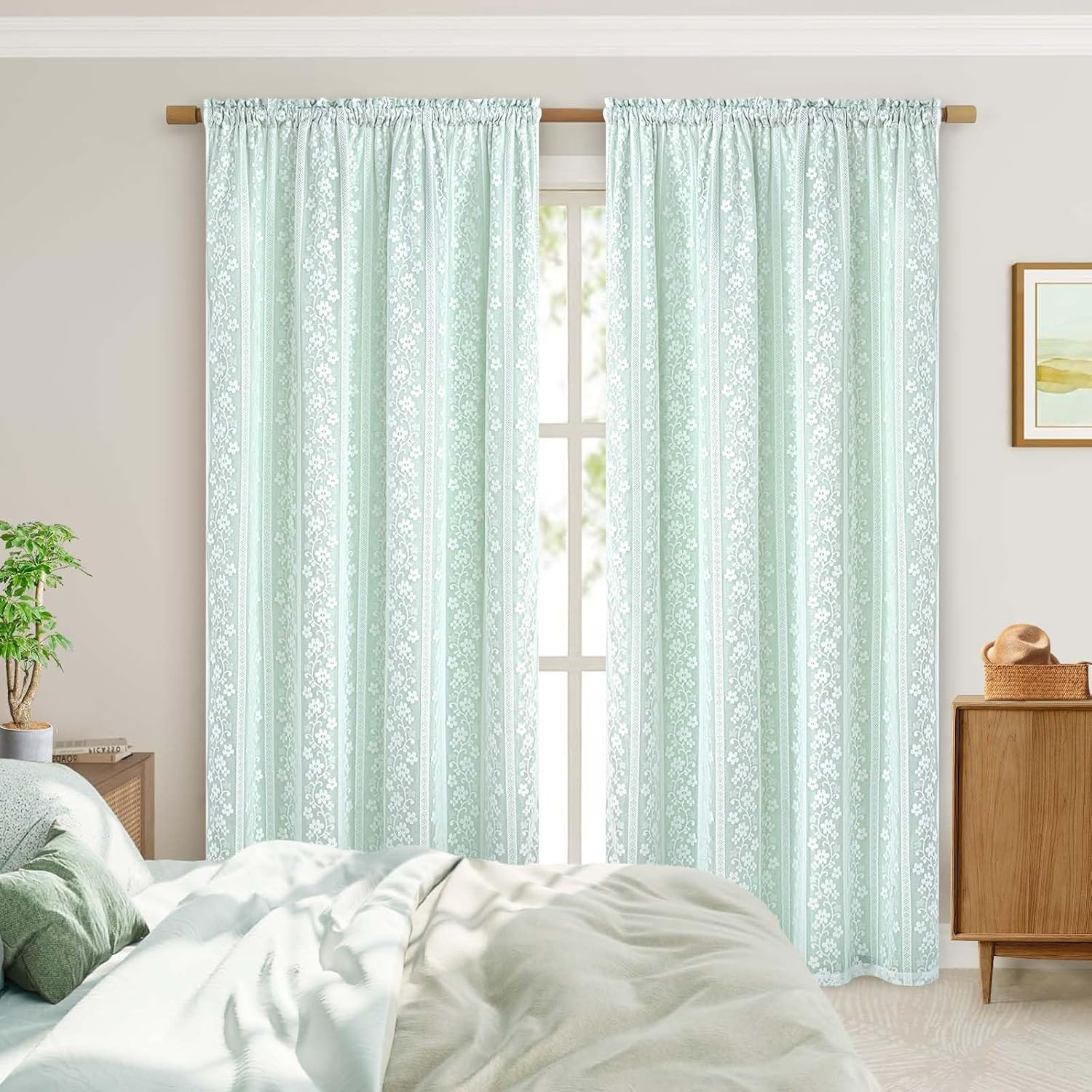 Linen Curtains for Bedroom Double Layer Curtain 63 Inch Length 2 Panels, Farmhou