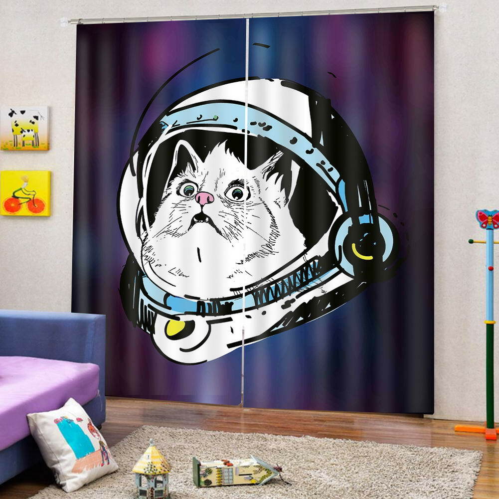 Great Galaxy Escort Cat 3D Curtain Blockout Photo Printing Curtains Drape Fabric
