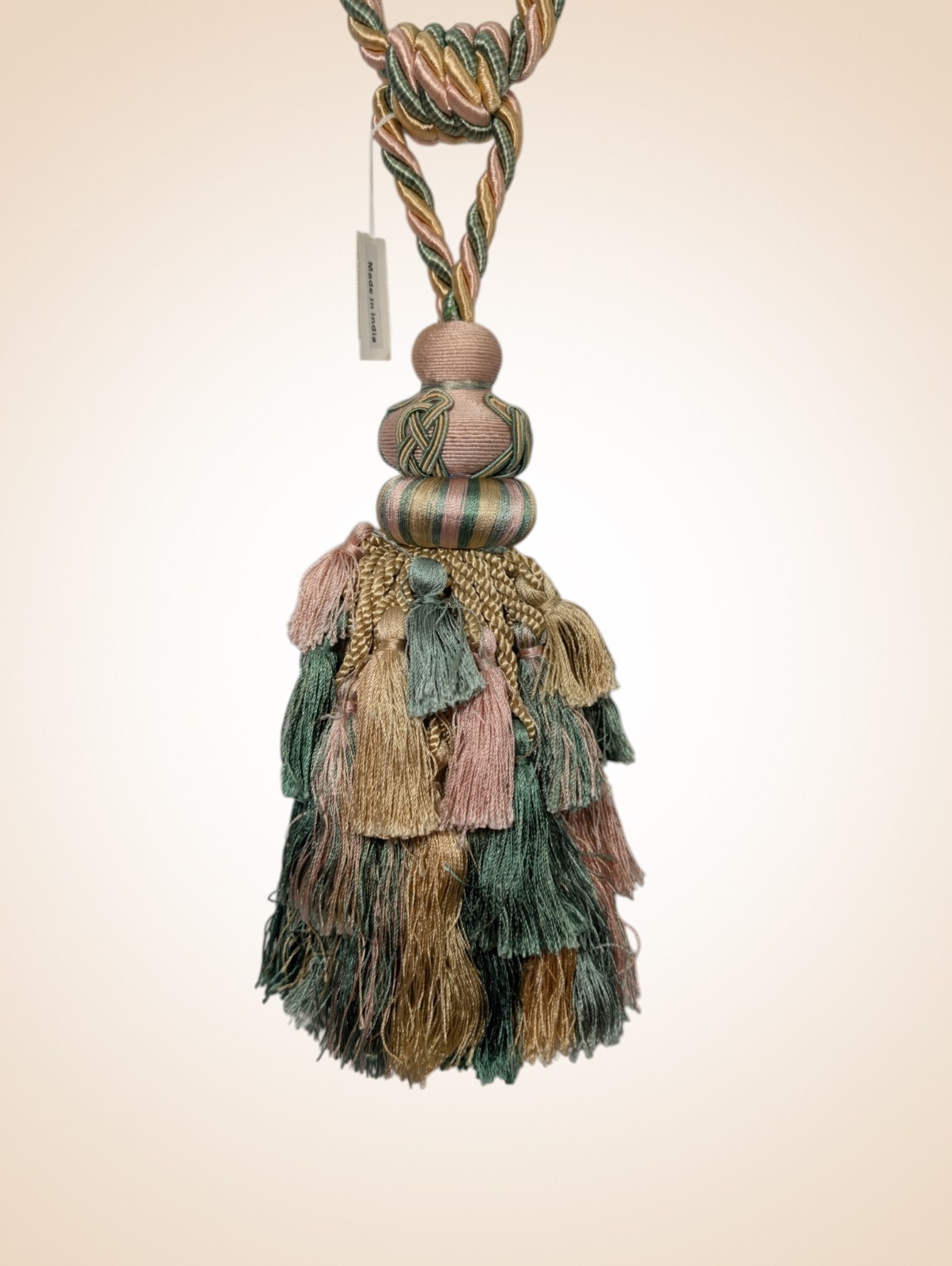 LOT of 2 Large 10″ Pastel Curtain Tassel Tie Backs Gold Pink Green Elegant