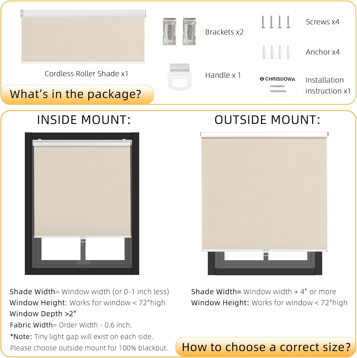 ChrisDowa Cordless Blackout Roller Shades for Windows, Thermal Insulated UV Prot
