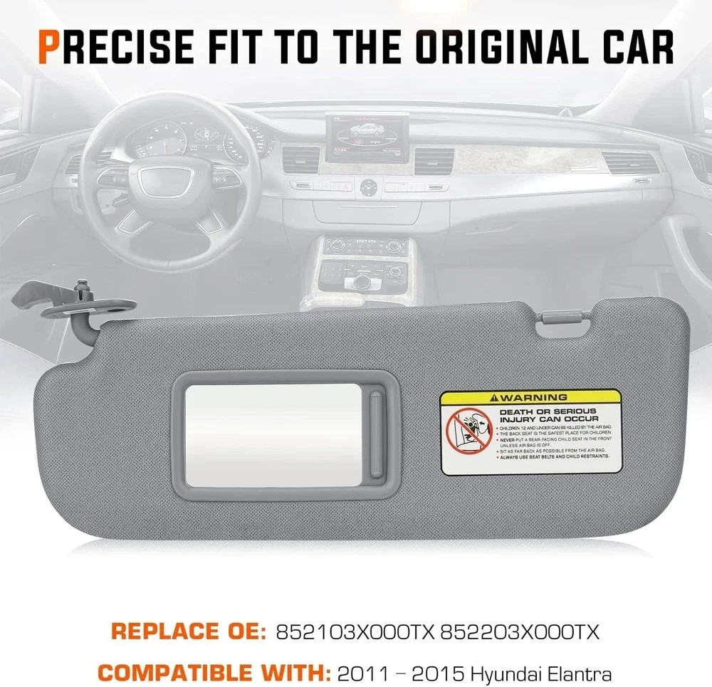 Gray Left Driver and Right Passenger Side Sun Visor, 1 Pair (Left+Right)