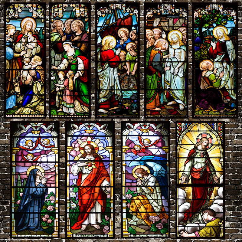 Self-adhesive Window Film Church Stained Glass Sticker Opaque Retro Decorate NEW