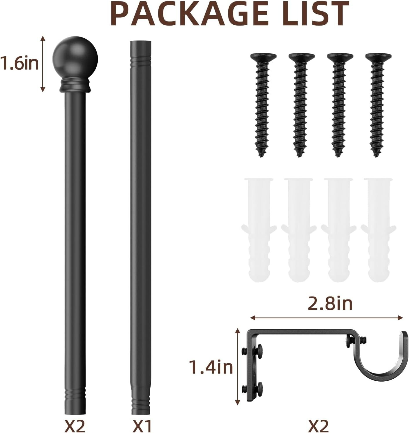 Curtain Rods for Window 32 and 48, Black 5/8 inch Splicing Single Window Curtain