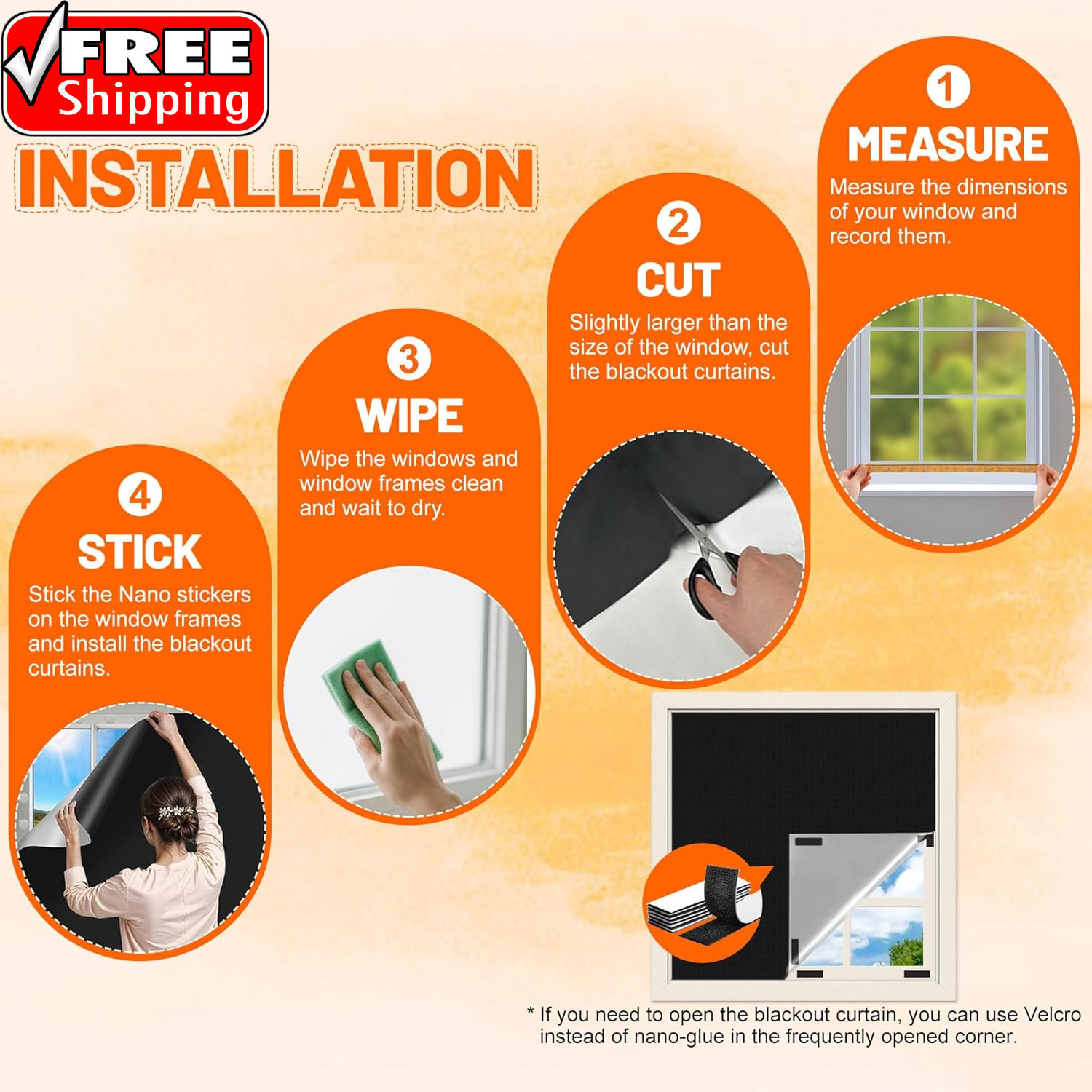 100% Black Out Window Cover Portable Blackout Shades Adhesive Thermal Blackout B
