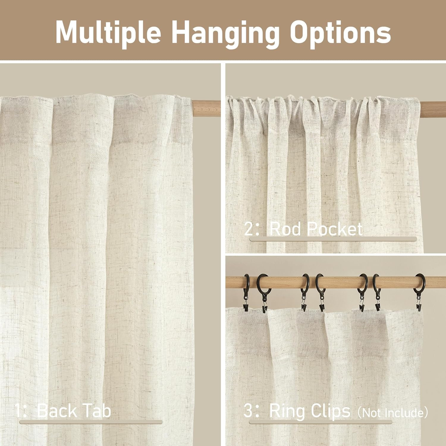Natural Ivory Semi Sheer Linen Curtains 84 Inch Long, Cream White Light Filterin