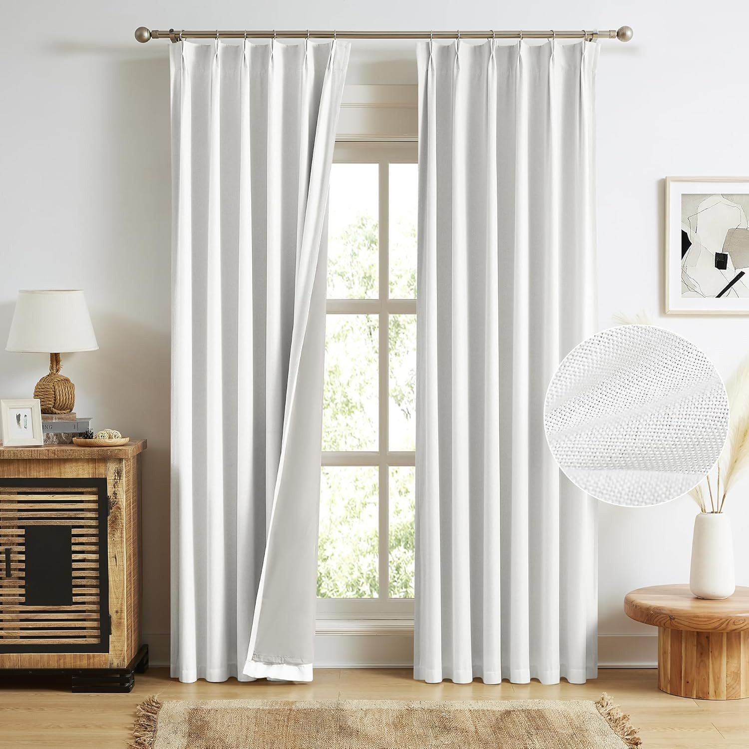 Extra Long Blackout Pleated Curtains 144″ for High Ceilings, Greyish White