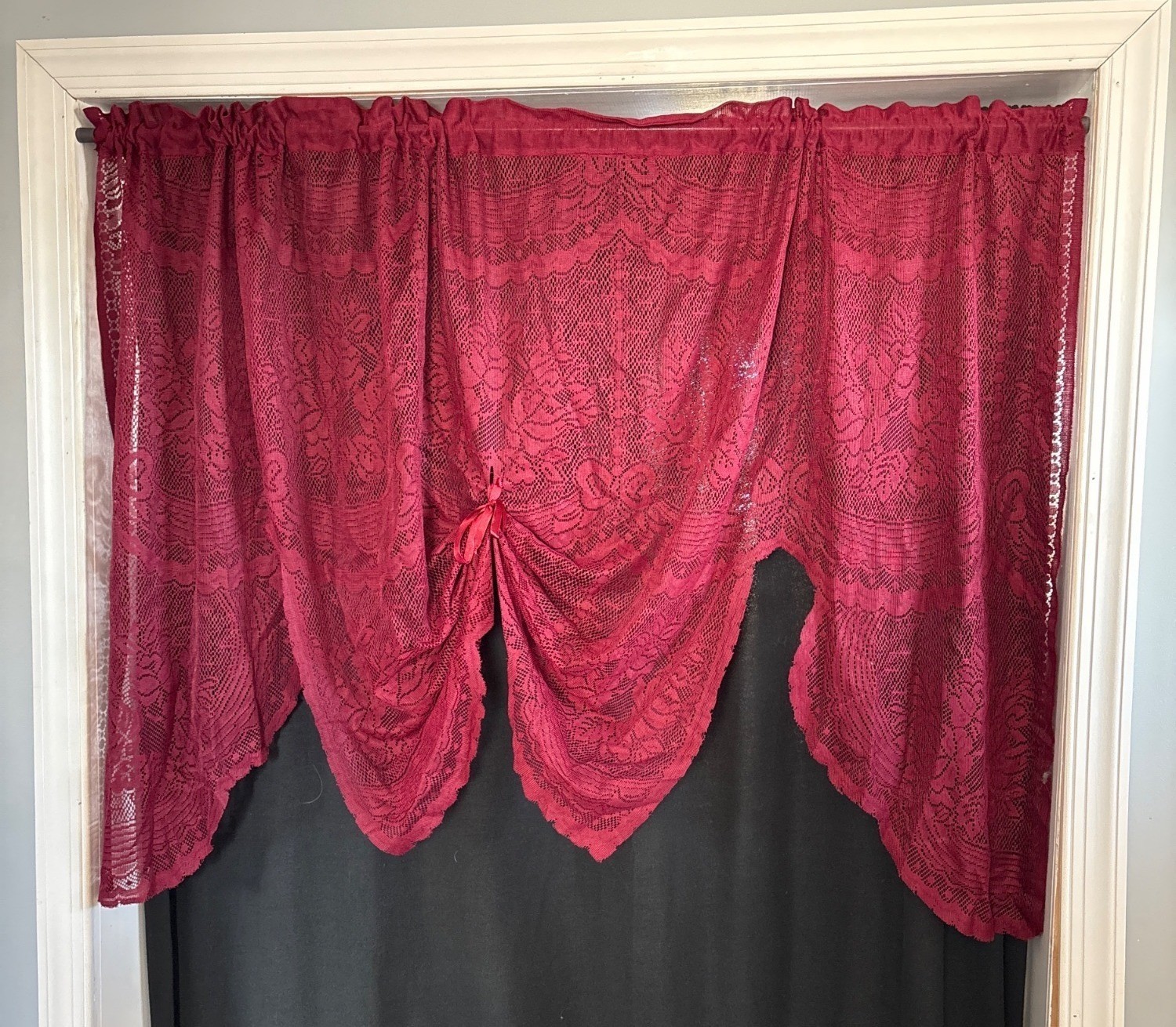 Lace Burgundy Curtain Valance Scalloped Edge 62″ W x 34″ L Elegant Decorative