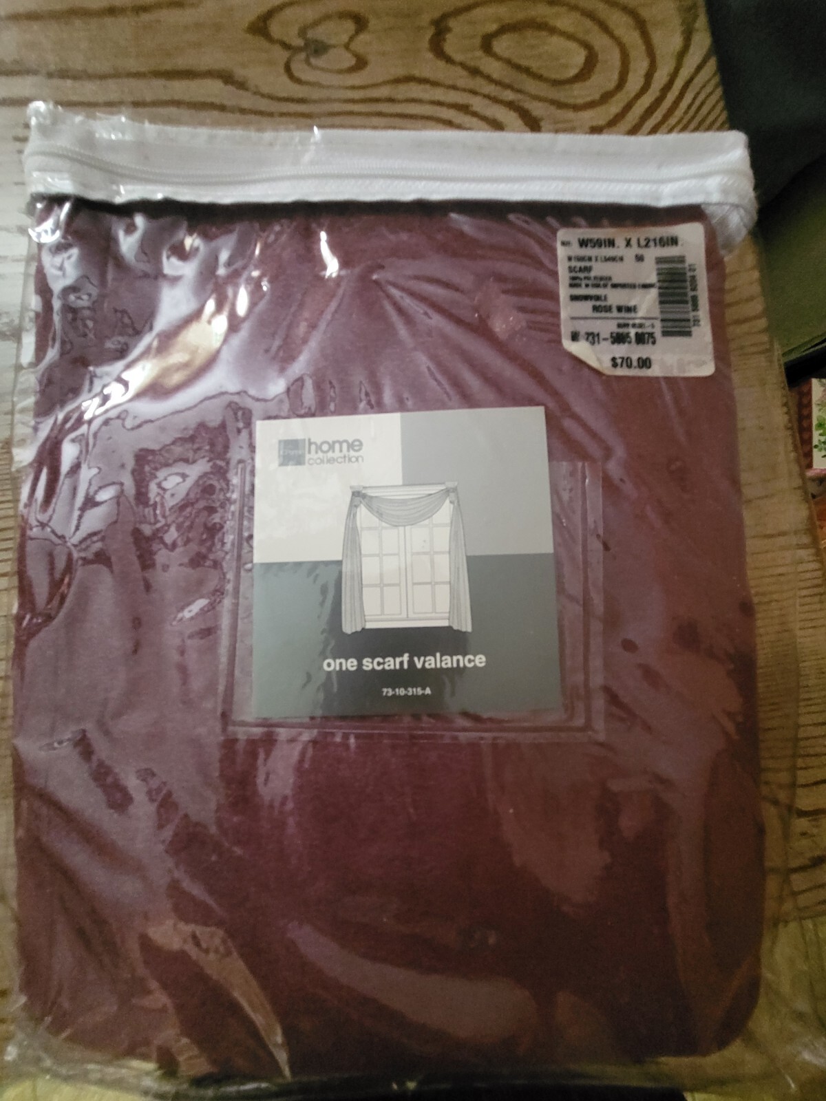 JCPenney Home Collection Snow Voile Scarf Valance Rose Wine Burgundy 59 X 216