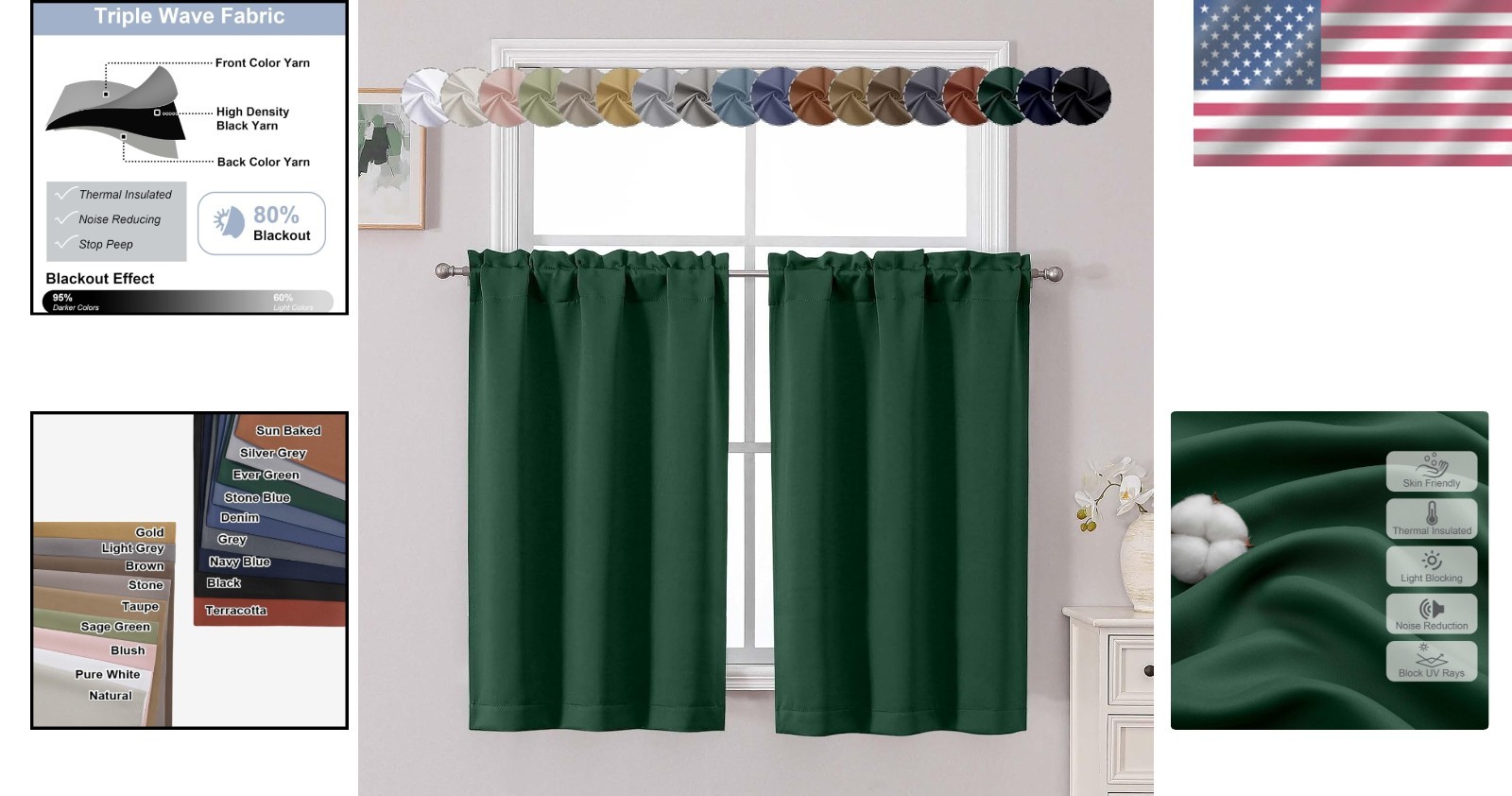 Versatile Ever Green Blackout Window Curtains, 30×45 In, 2 Pack for Cozy Spaces