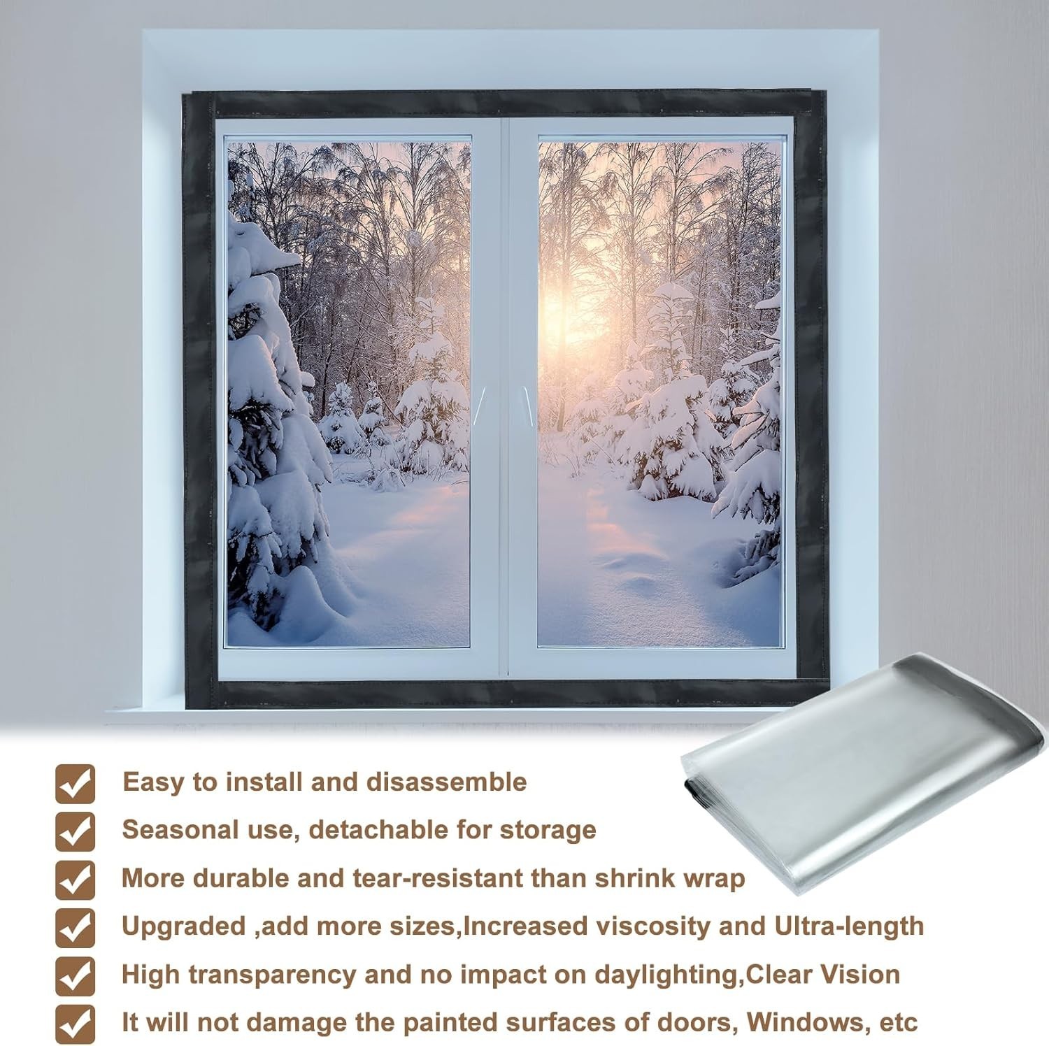 Reusable Window Insulation Kit 39×48, Clear Thermal Plastic Cover for Winter