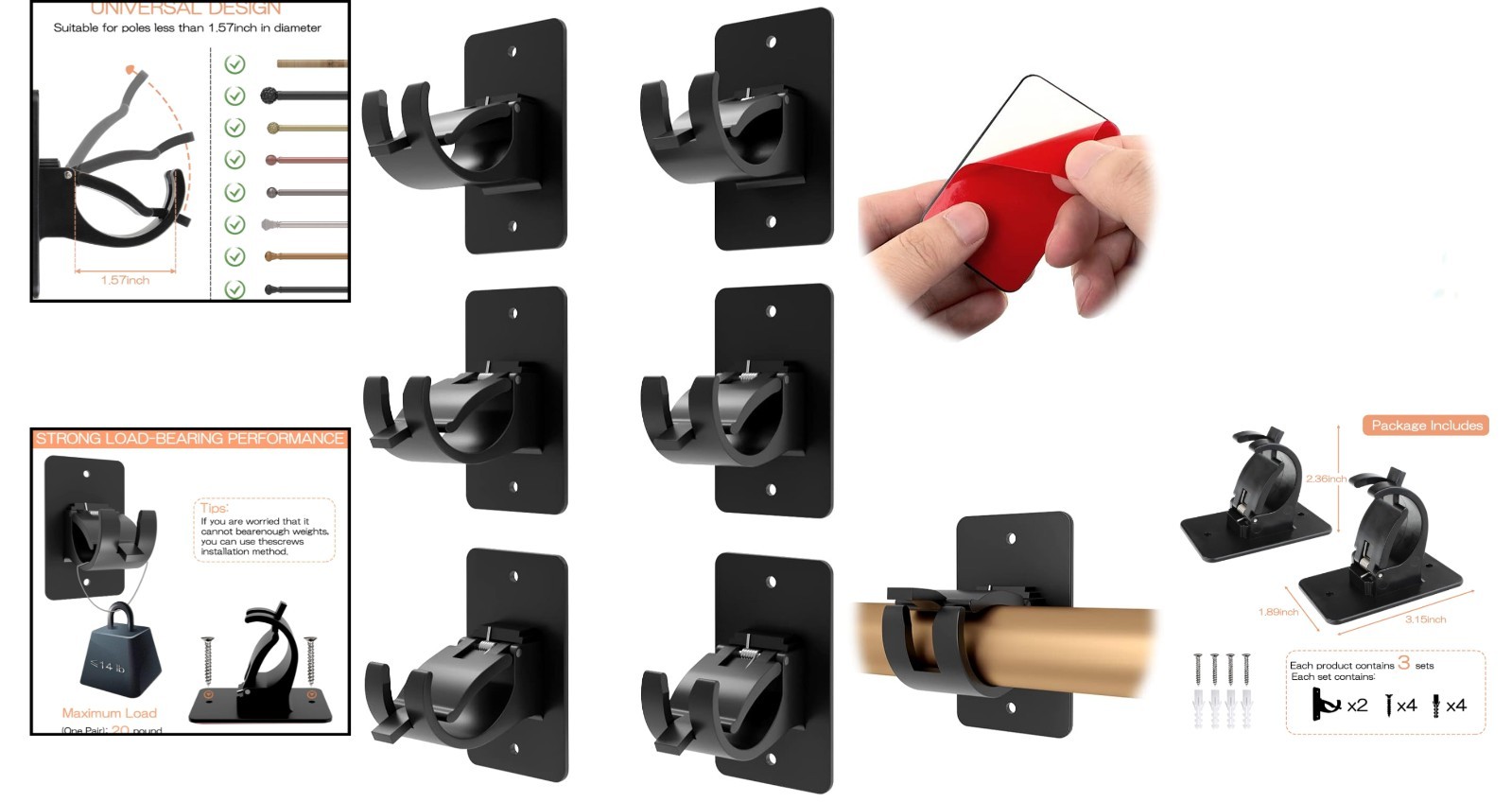 Versatile 6-Pack Self-Adhesive Curtain Holders – Perfect for Home and Office