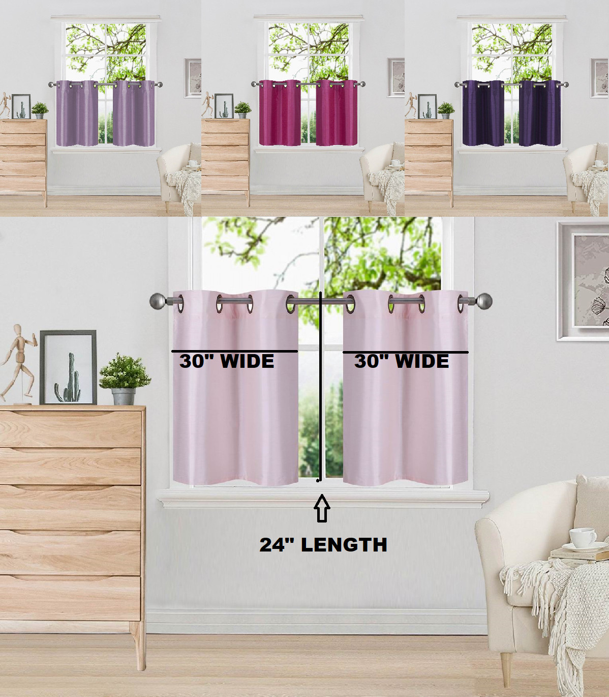 1 PAIR VERSATIL GROMMET LINED BLACKOUT PANELS WINDOW CURTAIN 60″ W X 24″ L (D2)