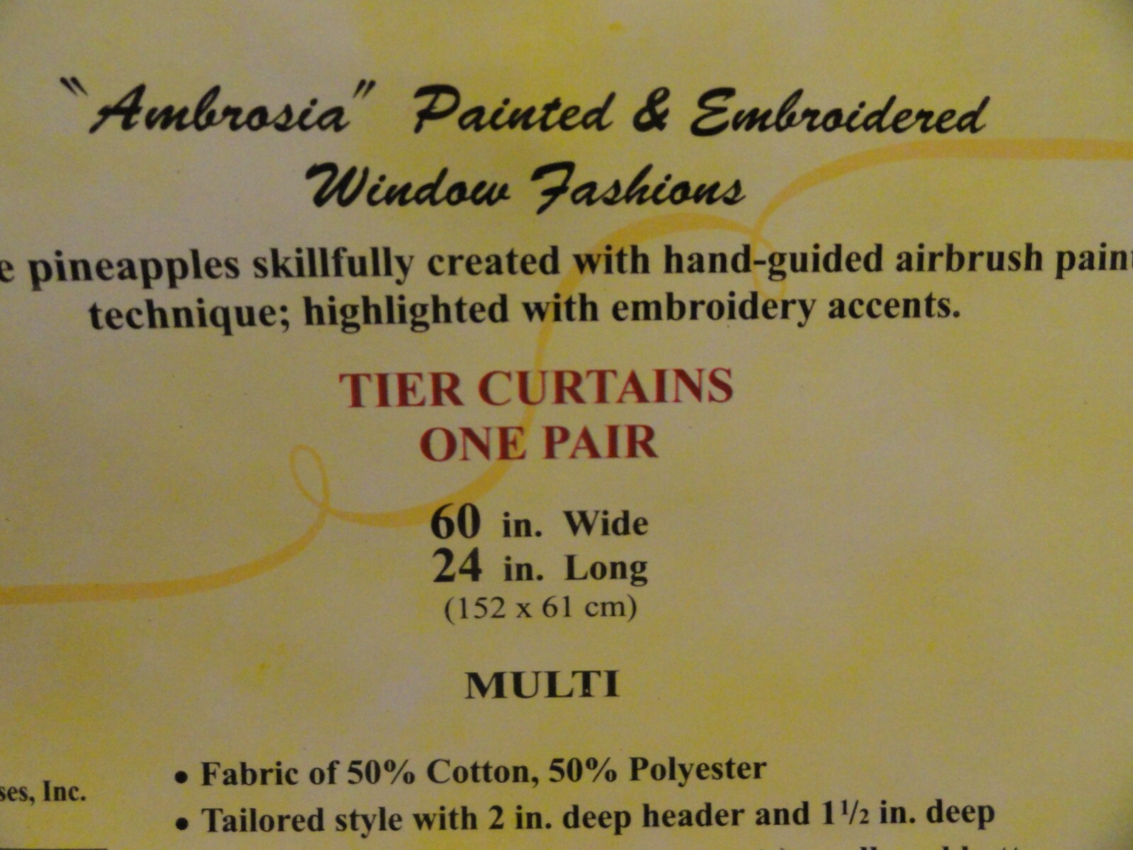new white PINEAPPLE Tier Curtains white gold green 60″ x 24″ tropical fruit