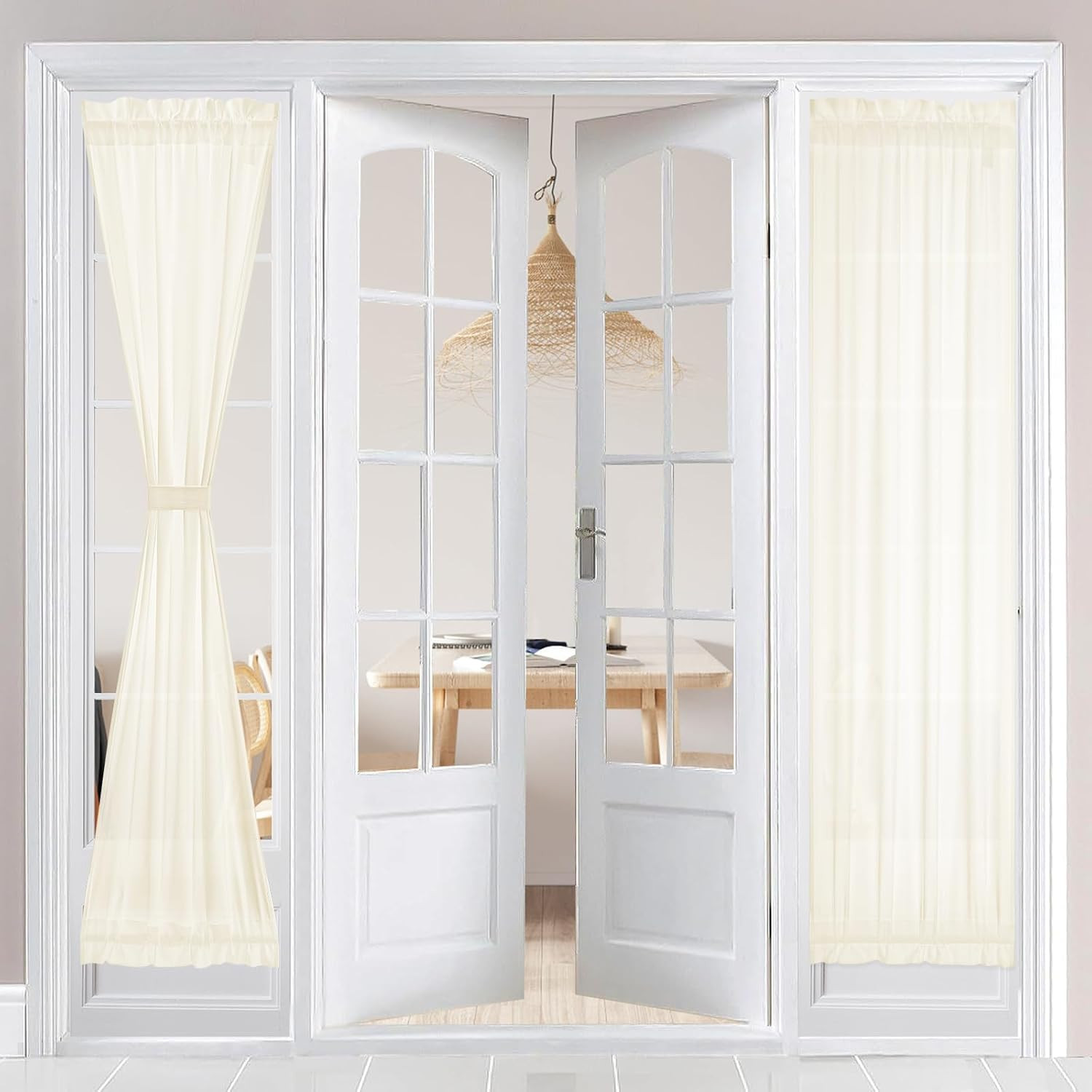 Non-See-Through French Door Curtains Set of 2 for Front Door, Light Filtering Pr