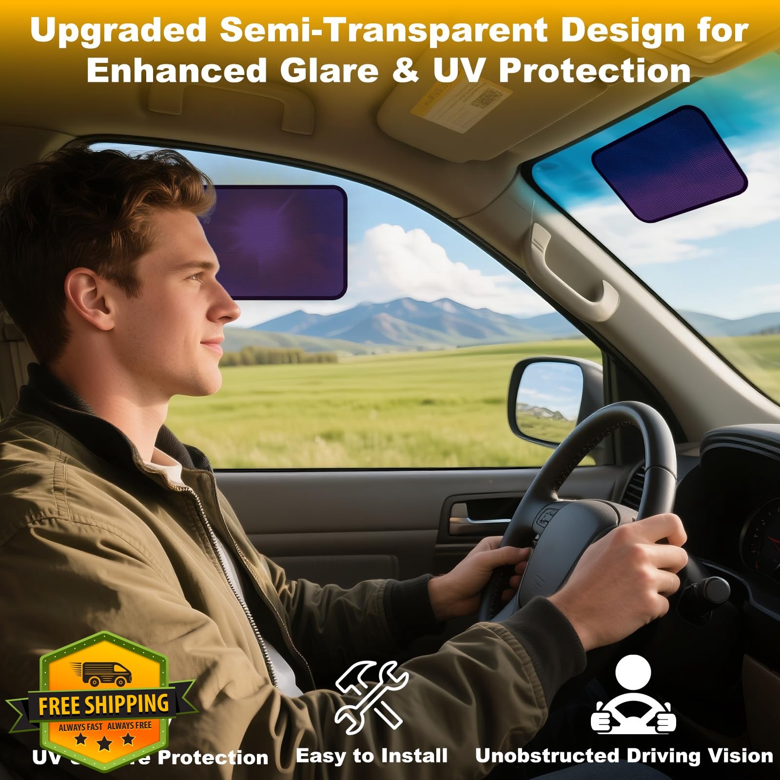 XCBYT 2 Pack Semi-Transparent Car Window Shades 9.84″ x 7.09″