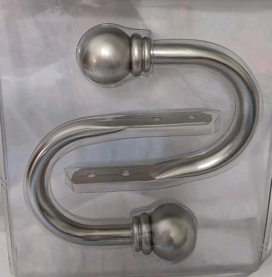 Brushed Steel Drapery Ball Holdbacks NIP Hand Finished + Mounting Hardware