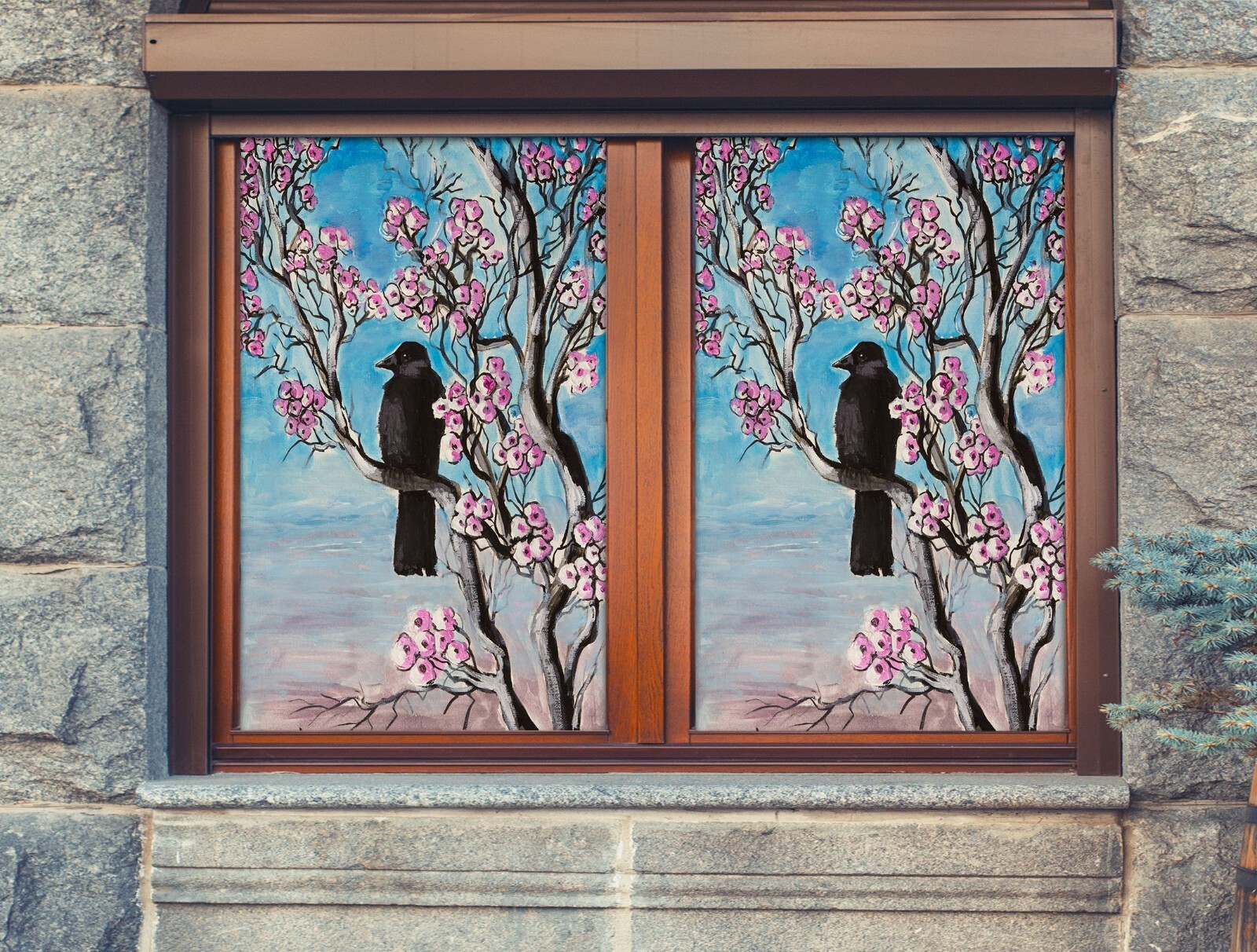 3D Flower Bird A391 Window Film Print Sticker Cling Stained Glass UV Sinsin