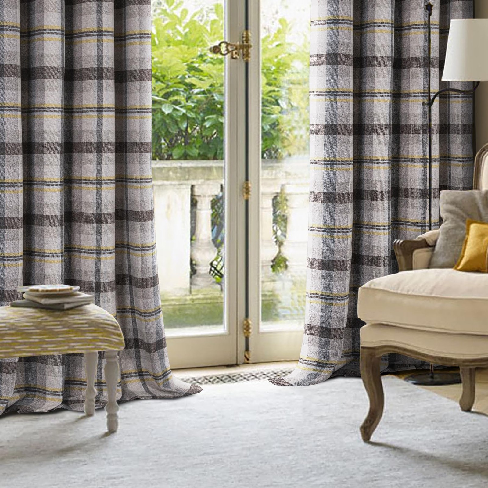 always4u Woolen Check Curtains 100% Blackout Highland Tartan Curtain Living
