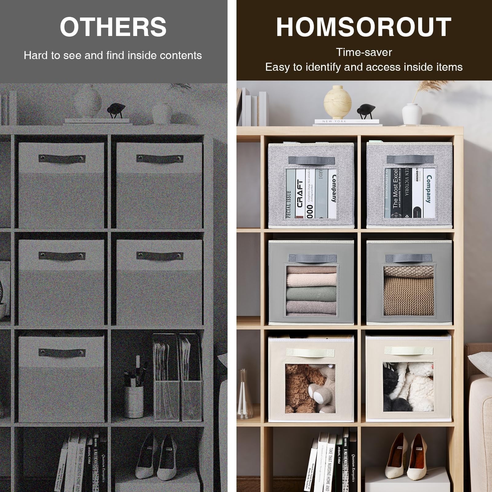 Bins for Closet Organization – Cubby Storage Organizer with Window, Closet Ba…