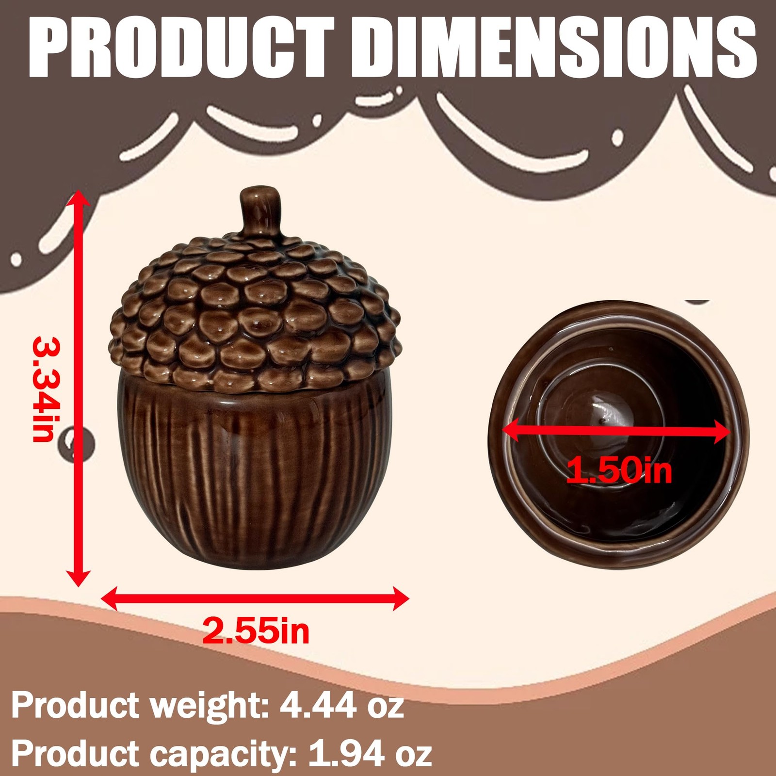 Ceramic Acorn Storage Jar, Ceramic Acorn Candle Holder, Mini Decorative Canis…
