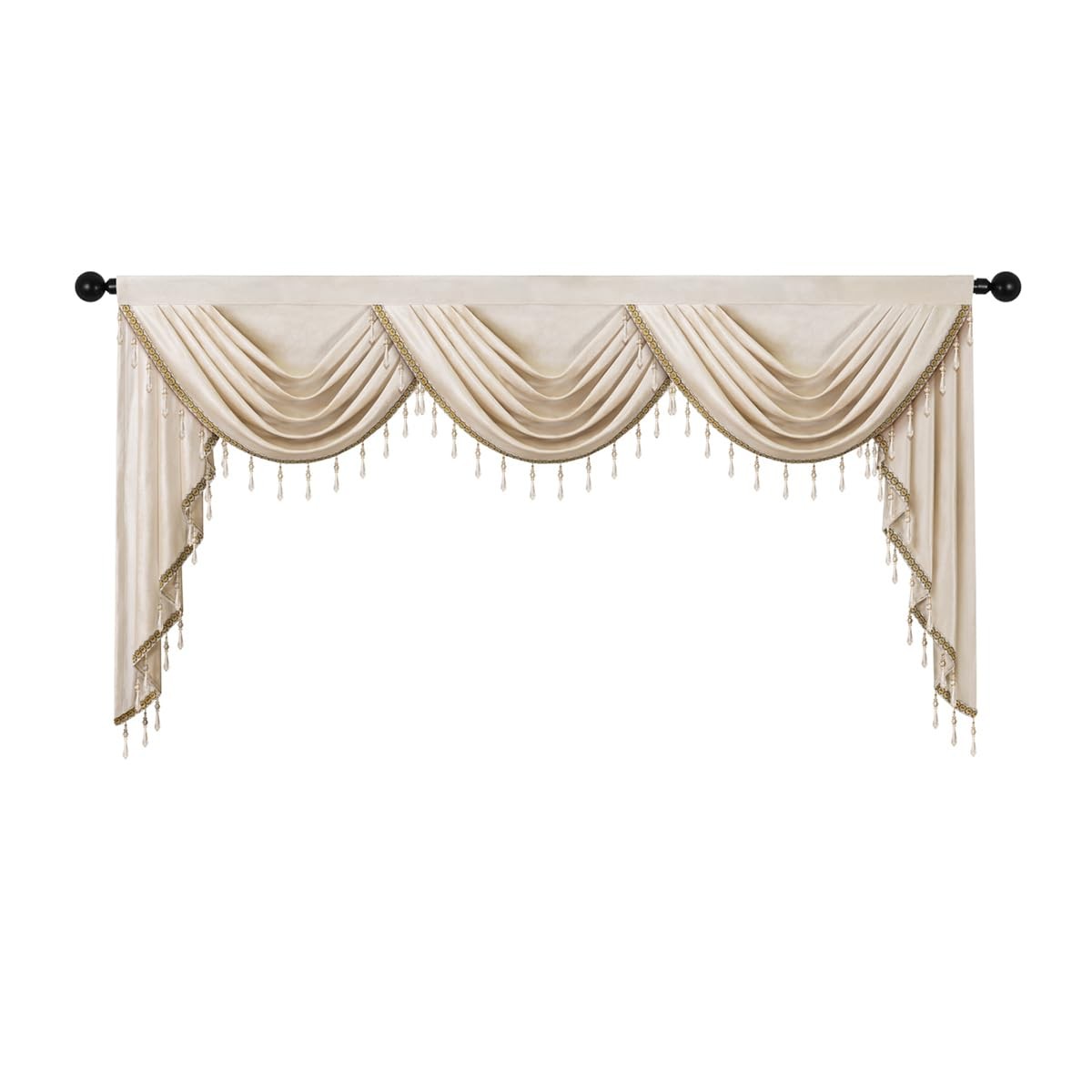 Elkca Luxury Cream Velvet Curtain Valances For Living Room Beads98Inch1 Panel