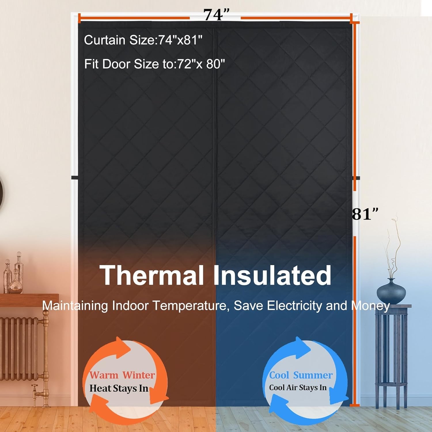 Thickened Wide Magnetic Thermal Insulated Door Curtain