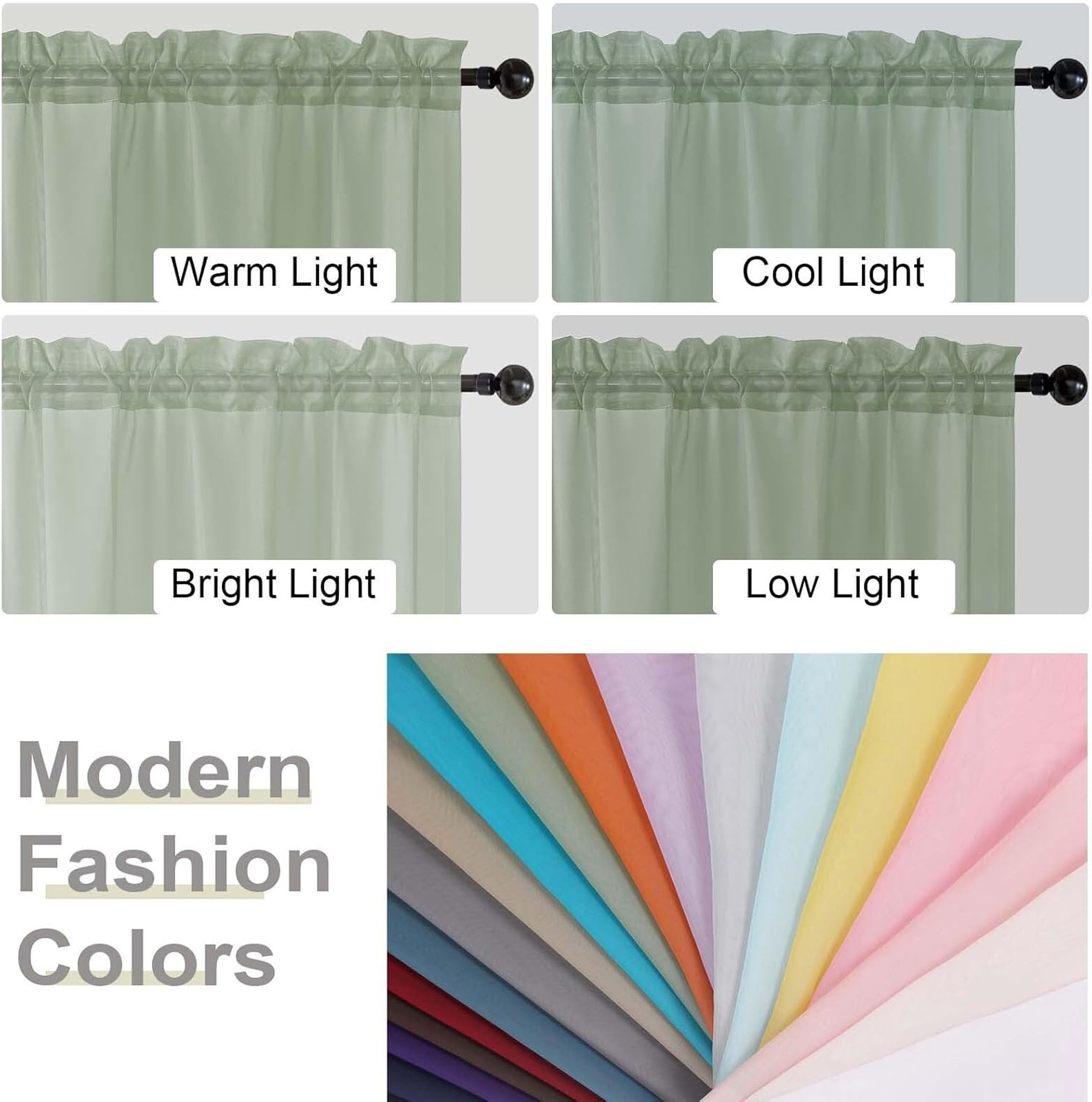 Sage Green Sheer Curtains 84 Inches Long 2 Panels Light Filtering Bedroom Living