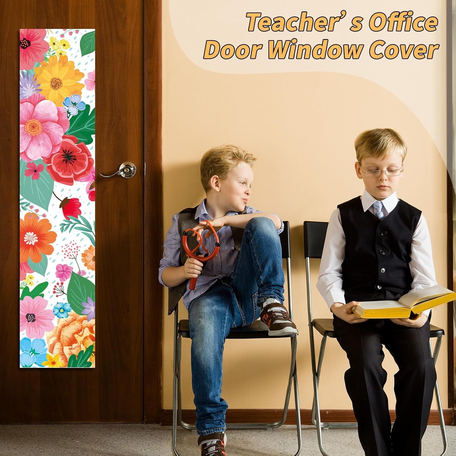 2 PCS Wildflowers Classroom Door Window Cover Flowers Door Curtain Classroom