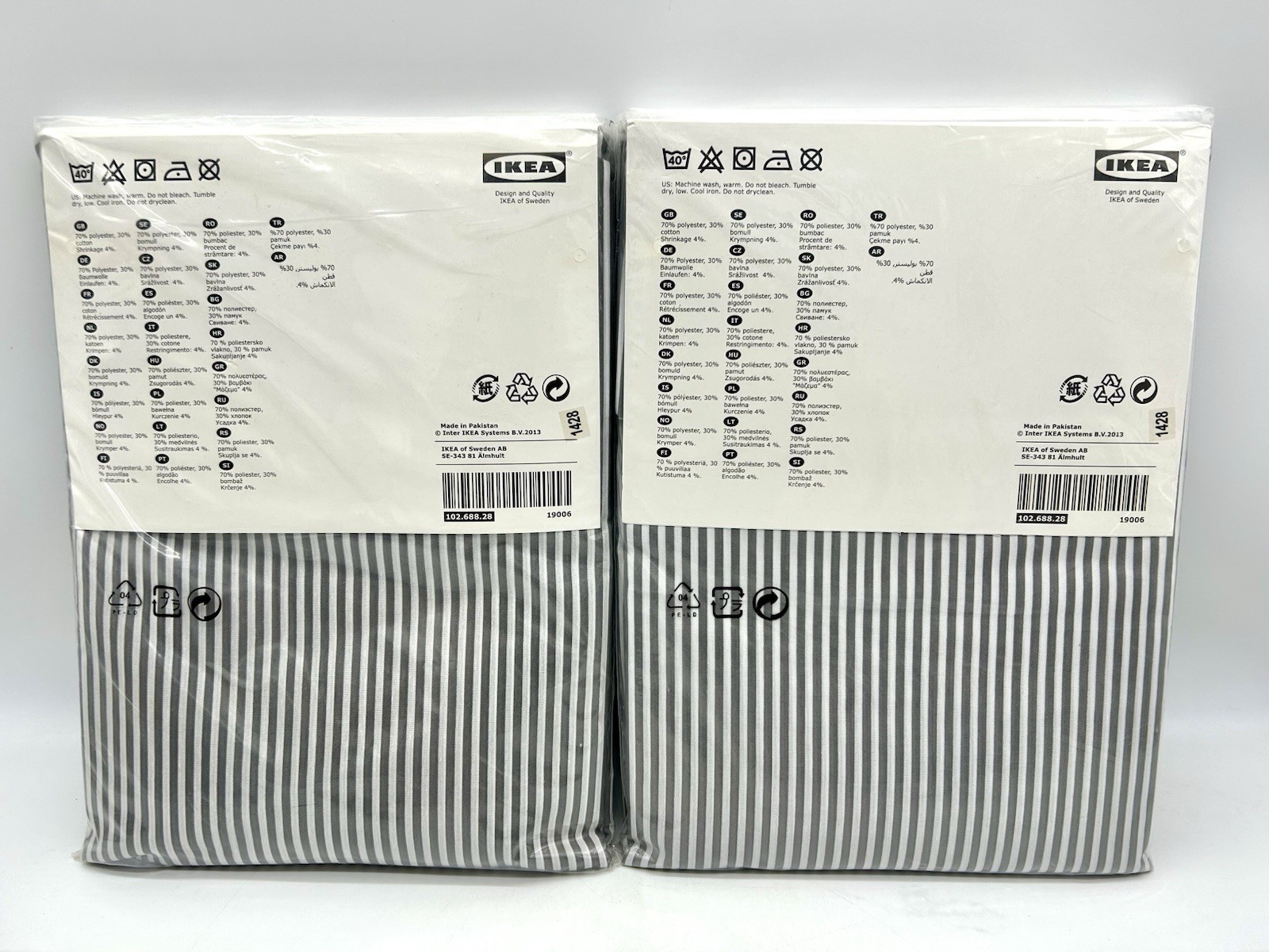 2 New IKEA GULSPORRE Panels 57”x 98” Gray White Striped Curtains 4 Panels Total
