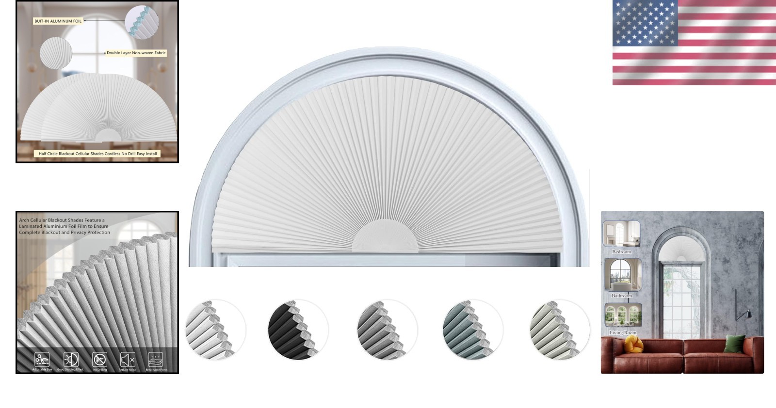 Blackout Cellular Window Shade Semi Circular Light Blocking Blinds for Indoor…