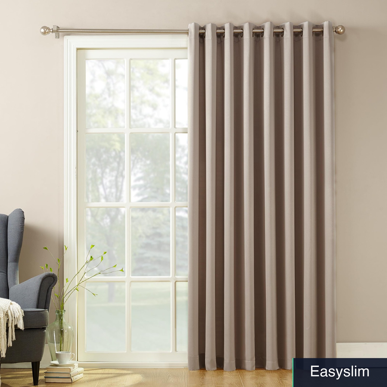 Polyester Patio Door Curtain Panel 84 x 100 Stone Grommet Energy Efficient