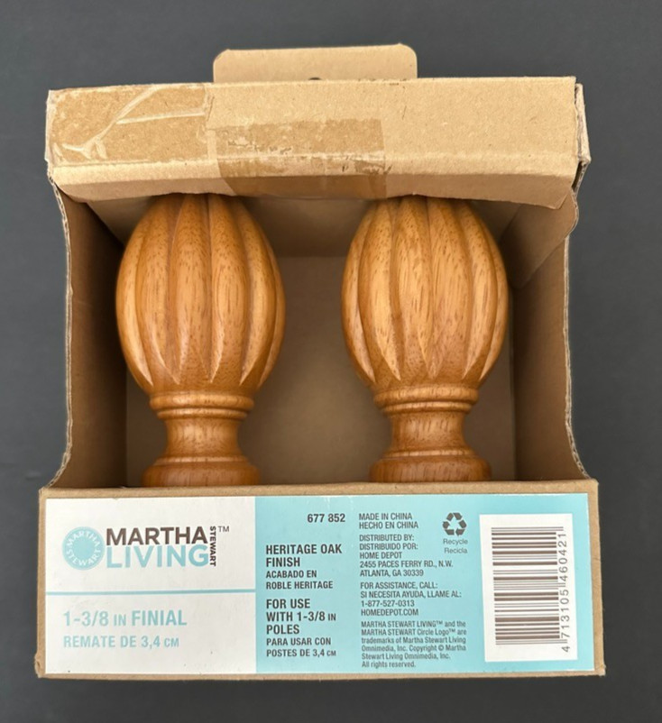 Martha Stewart Living 1-3/8″ Finial | Heritage Oak Finish | Wood | Free Shipping